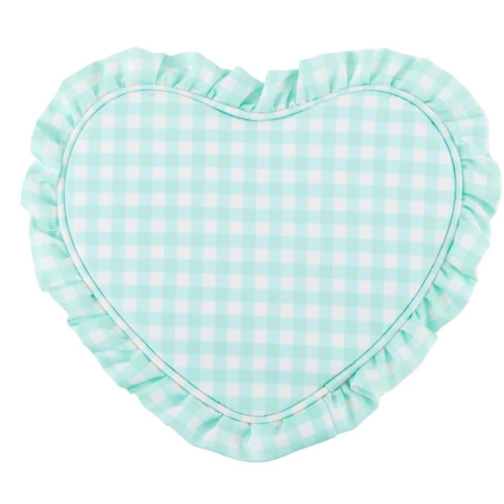 Stoney Clover Lane Ruffle Heart Pouch in Mint chip plaid checker